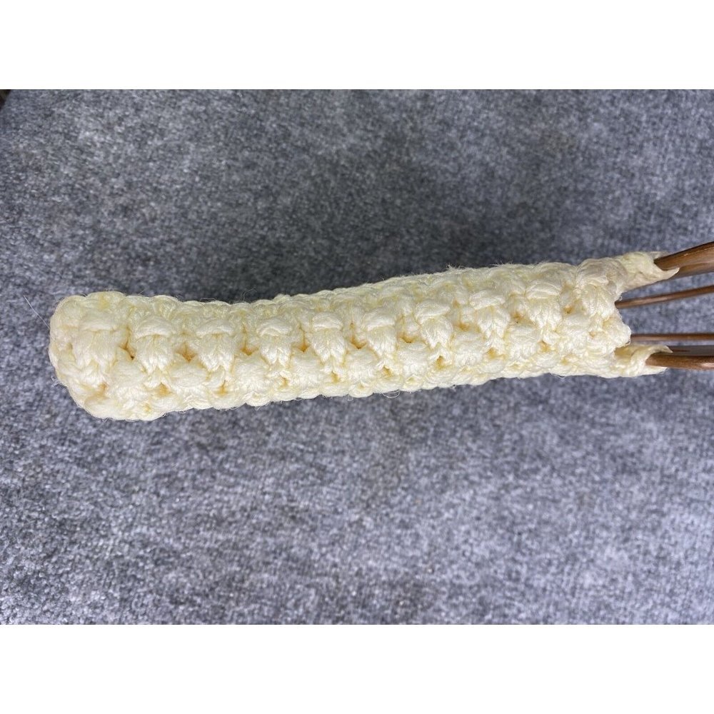 Vintage 70s‎ Macrame Handbag Cream Wooden Handles Boho Handmade Purse Festival - Picture 12 of 15